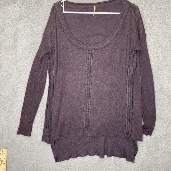 Free People womens S long sleeve oversized lace raw hem linen blend boho - Picture 1 of 8